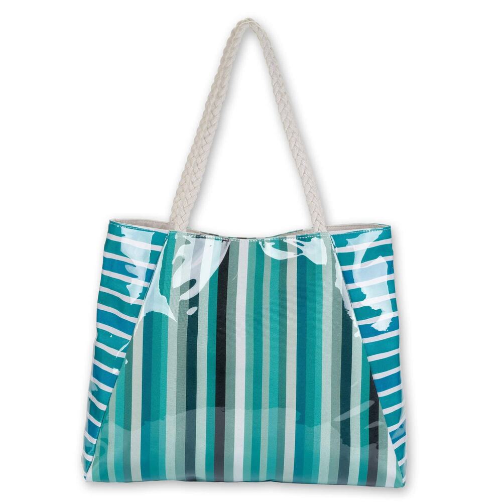 Coastal Stripe Shoulder Tote | Blue, White & Turquoise
